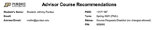 Advisor Course Recommendations